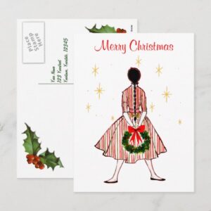 Vintage 50s Christmas Girl Vintage Postcard