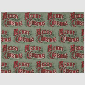 1876 Merry Christmas Green Tissue Paper