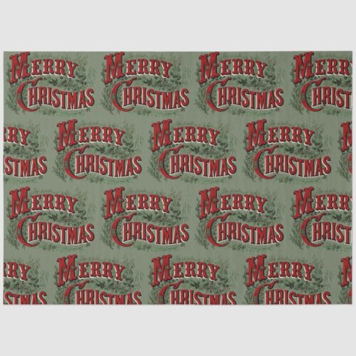 1876 Merry Christmas Green Tissue Paper