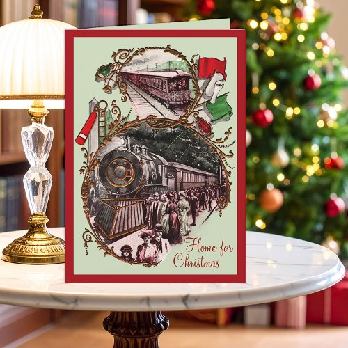 1900s Home for Christmas Train Holiday Card
