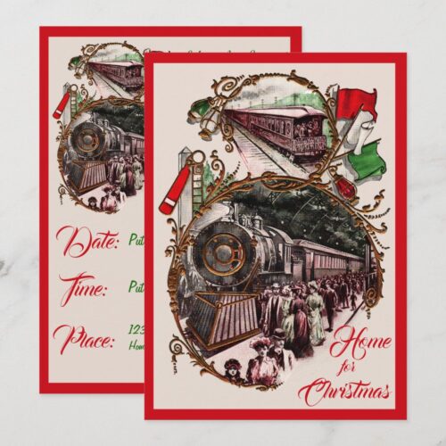 1900s Home for Christmas Train Party Invitation