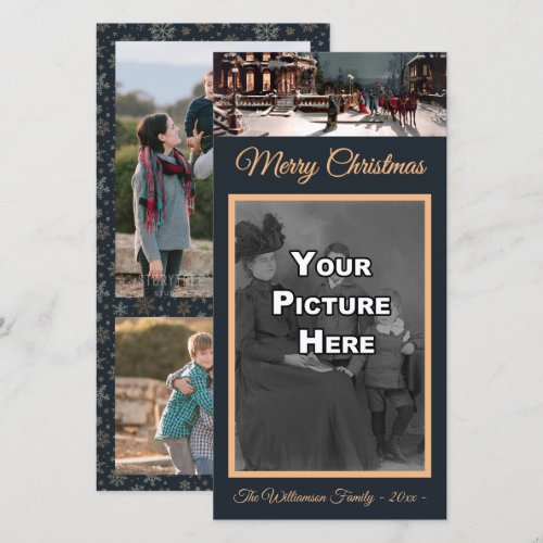 2-Side Victorian Winter Scene Christmas Photocard Holiday Card