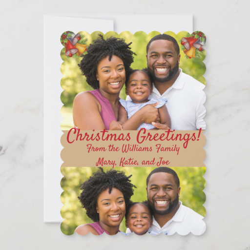 Zazzle Christmas Bells Flat Holiday Photocard Card (Back) Flat Retro Christmas Bells Photocard