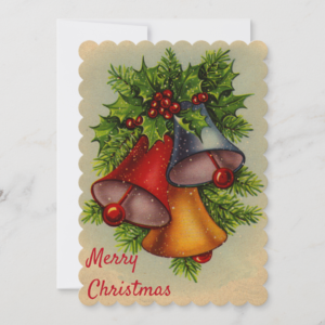 Zazzle Christmas Bells Flat Holiday Photocard Card (Front) Flat Retro Christmas Bells Photocard