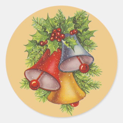 Christmas Bells on Gold Classic Round Sticker