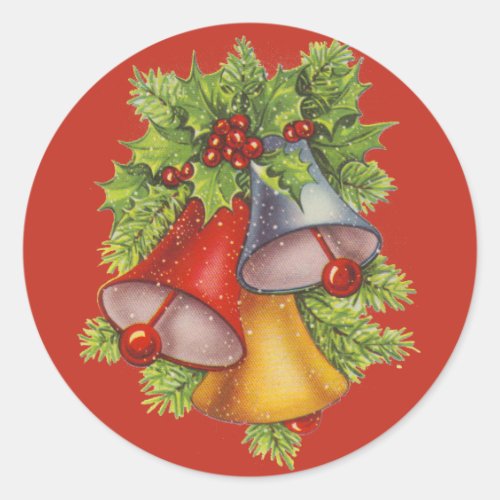 Christmas Bells on Red Classic Round Sticker