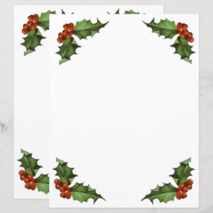 Christmas Holly and Berries Letter Paper