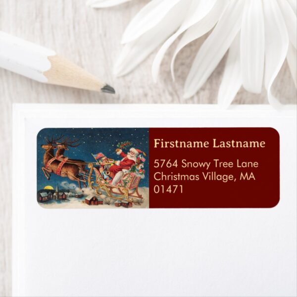 Dark Red Patriotic Santa Holiday Return Address Label