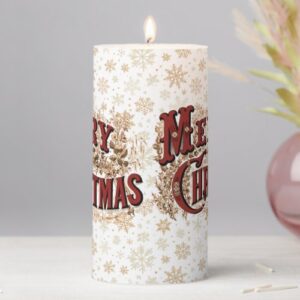 Gold and Red Merry Christmas Tall Pillar Candle