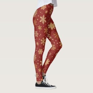 Holiday Red and Gold Snowflakes Leggings