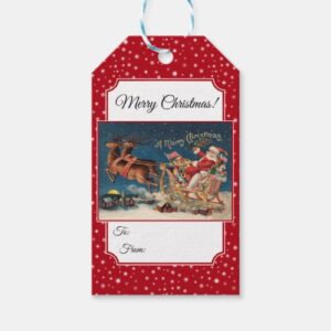 Patriotic Santa Merry Christmas Gift Tags