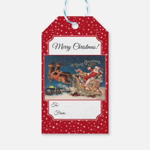 Patriotic Santa Merry Christmas Gift Tags