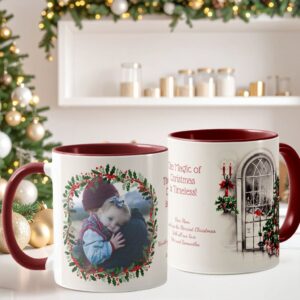 Sepia Back Christmas Window and Holly Photo Mug