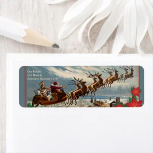 The Night Before Christmas Santa and Reindeer Return Address Label
