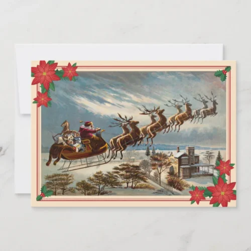 The Night Before Christmas Santa and Reindeer Holiday Photo Card