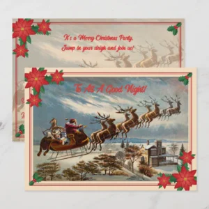 The Night Before Christmas Santa and Reindeer Party Invitation