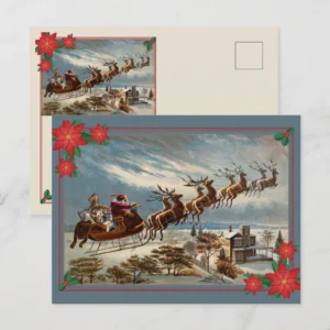 The Night Before Christmas Santa and Reindeer Postcard